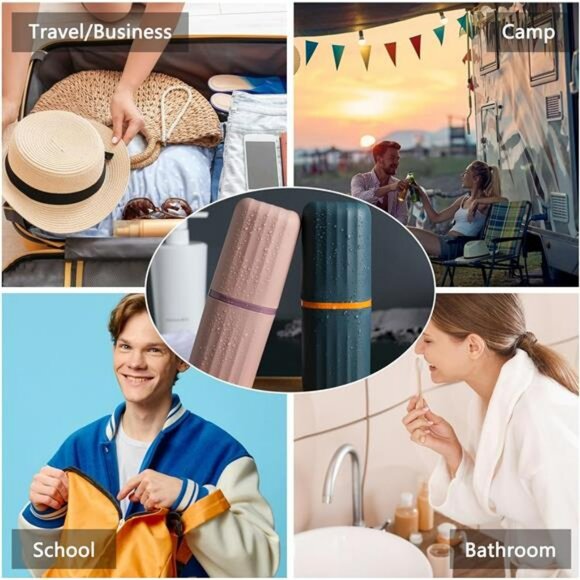 Travel toothbrush case holder set of 2 portable cups storage box pink and blue - Picture 5 of 7